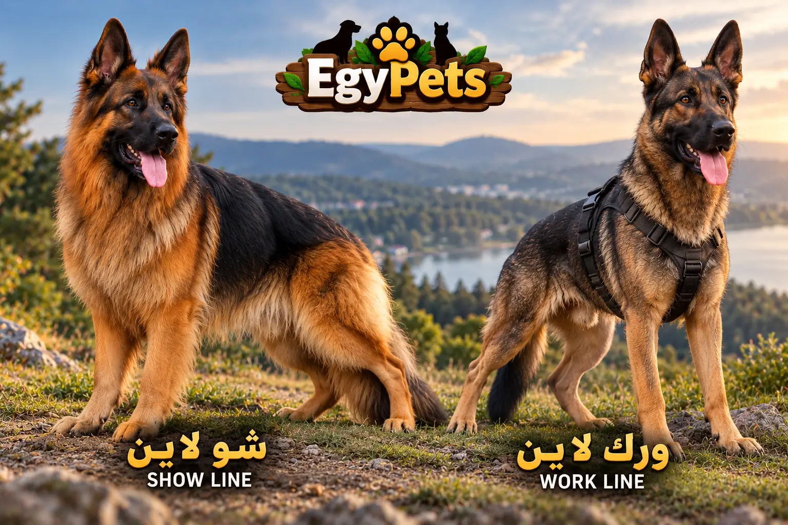 صورة يظهر فيها الفرق بين كلب جيرمن شيبرد شولاين و ورك لاين
