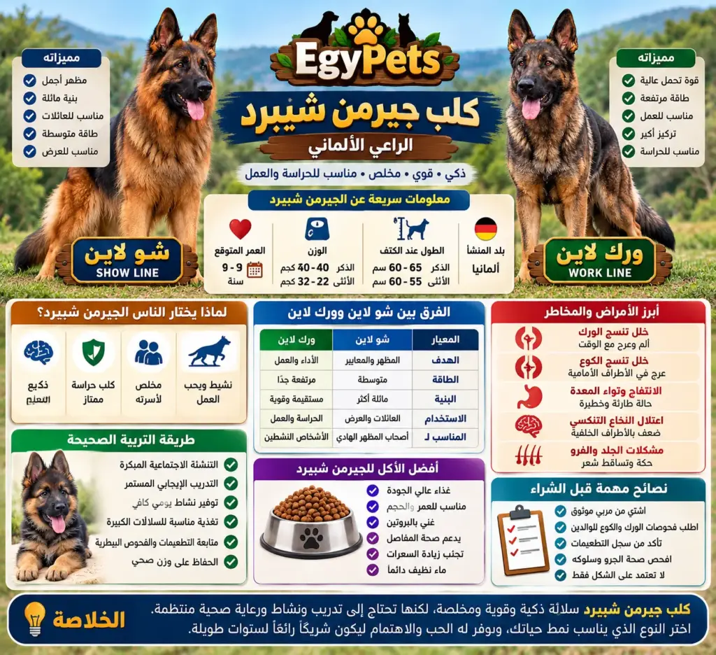 صورة إنفوجرافيك معلومات عن كلب جيرمن شيبرد